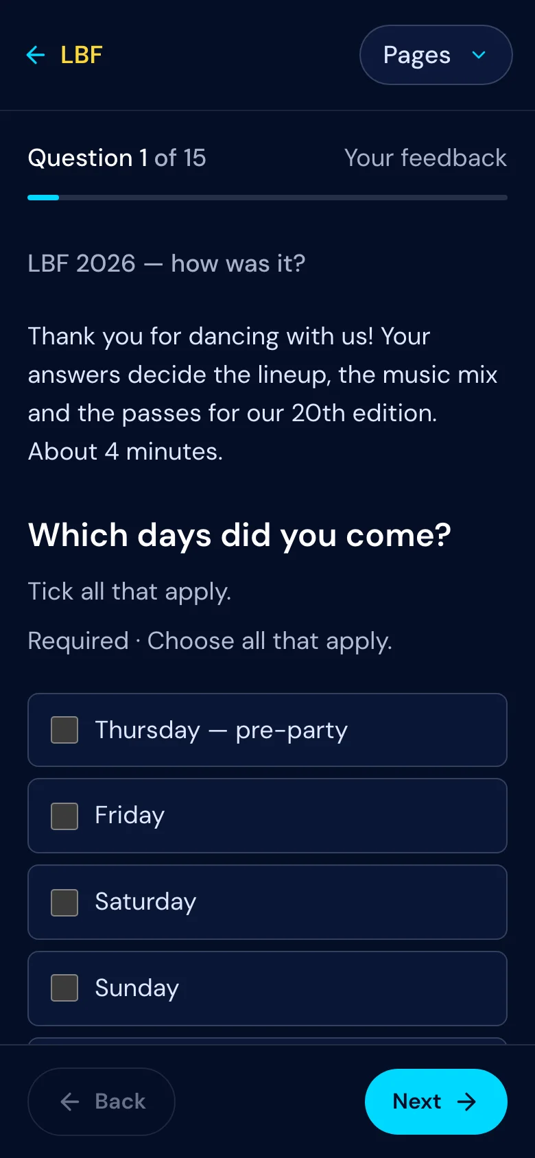A buyer answering the festival feedback survey on their phone